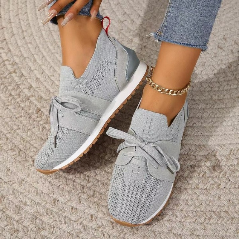 새로운 블랙 니트 통기성 여성 스니커즈 신발 새로운 플 - Knit Fabric Lace Up Sneakers 리뷰 및 가격