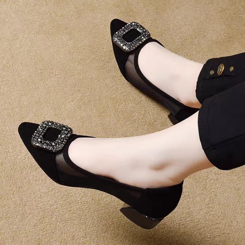 우아한 포인티드 토 메쉬 블록 힐 펌프스, 라인스톤 사 - Women'S Shoes 리뷰 및 가격